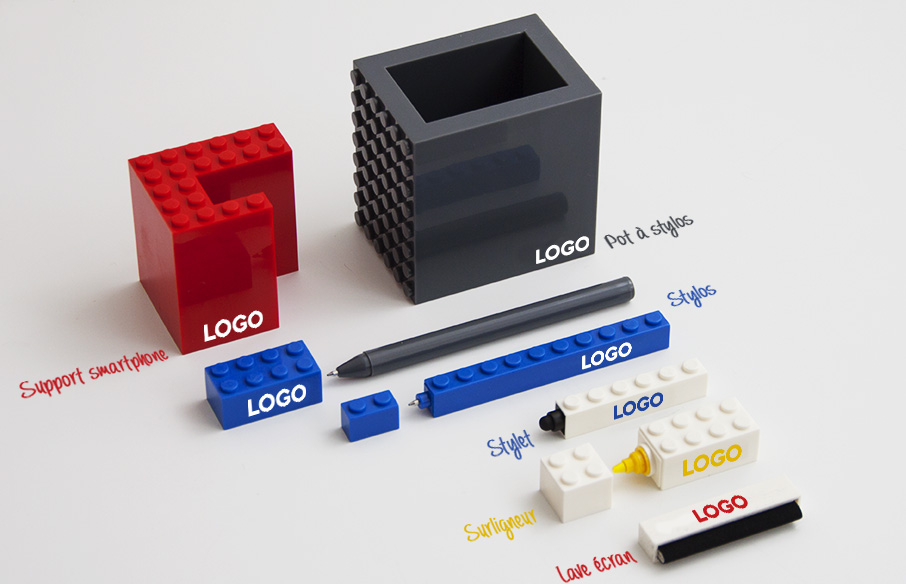 Kit de bureau office blocks avec éléments en forme de LEGO personnalisables avec votre logo