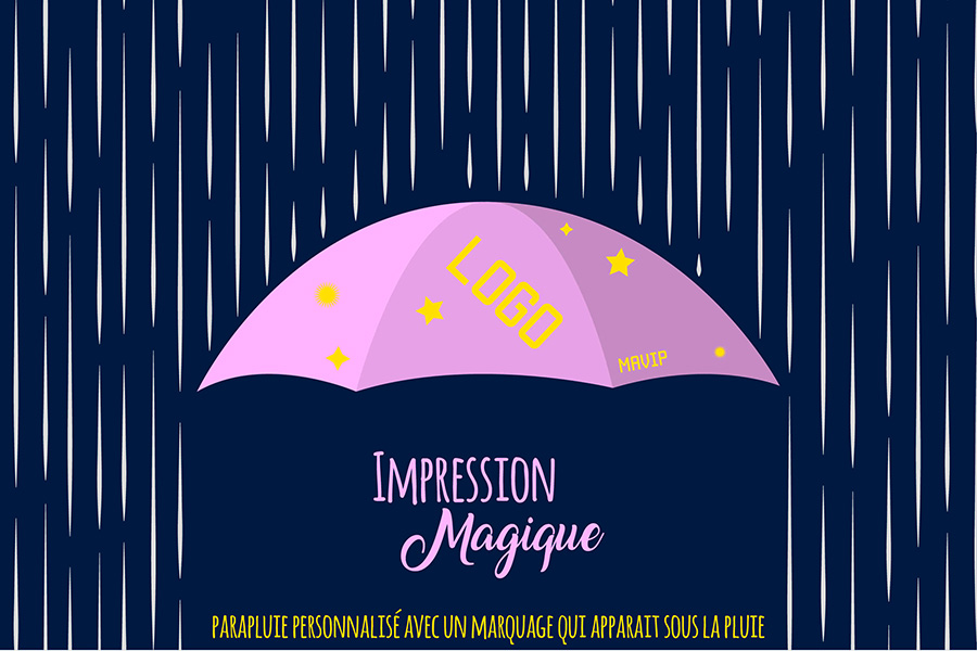 Parapluie personnalisable avec marquage logo d'entreprise qui apparait sous la pluie