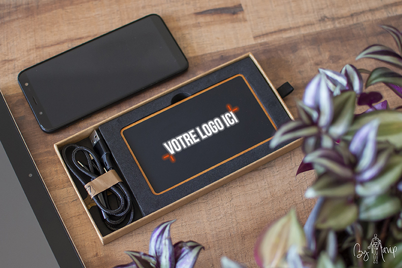 Batterie nomade de recharge pour smartphones avec logo lumineux