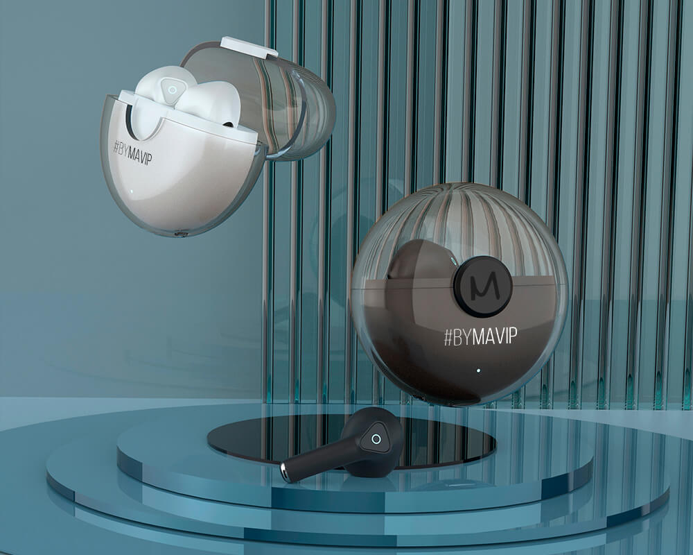 écouteurs sans fil avec coque de charge transparente personnalisables